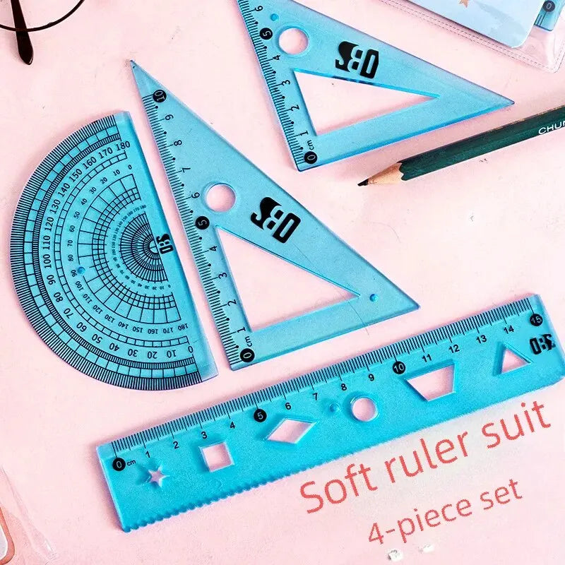 Four-piece Set Flexible Rulers 15cm Student Angle Measuring Tool Cute Compass Ruler Set For Primary School Students