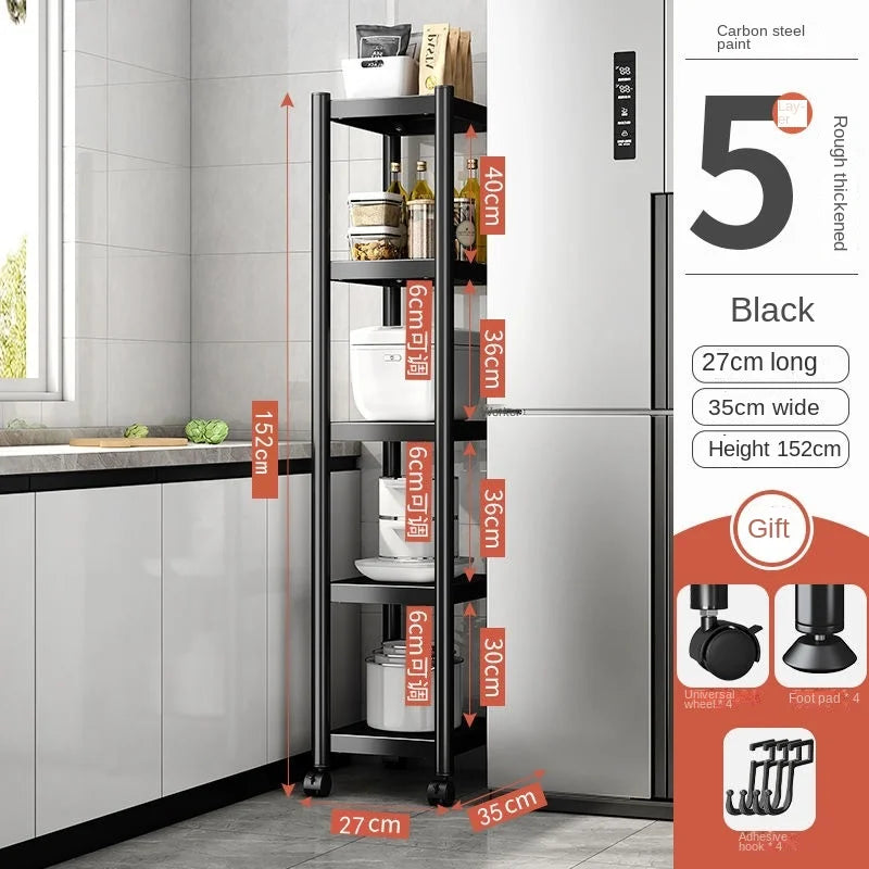 3/4/5 Tiers Trolley Rack Floor-to-ceiling Multi-layer Home Bedroom Mobile Kitchen Multi-functional Storage Storage Rack Pulley