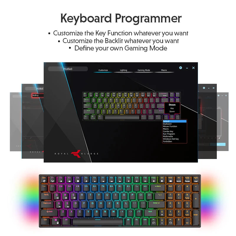 To RK100 2.4G Wireless/Bluetooth/Wired RGB Mechanical Keyboard 100 Keys Hot Swappable Gaming Keyboard for Win/Mac