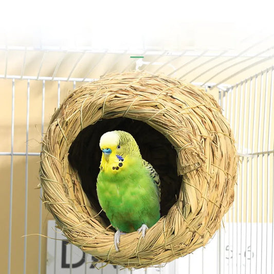 1pc Natural Handmade Straw Bird Nest Pigeon House Parrot Nest Warm Pet Bedroom Courtyard Small Animal Bird Cages