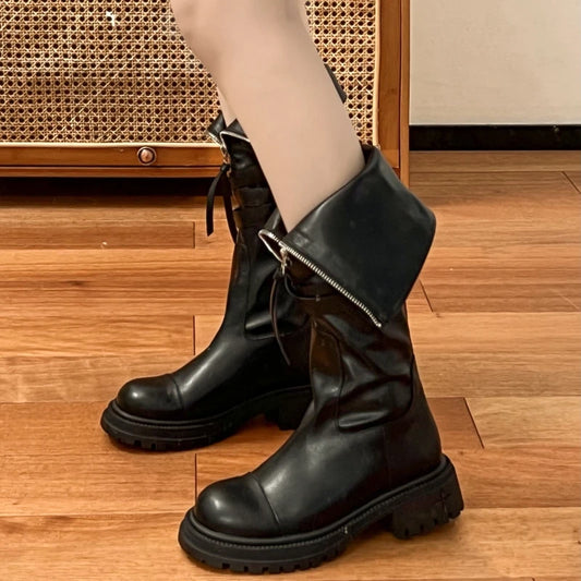 Winter Chelsea Boots Flats Knee High Women Platform Shoes New Fashion Punk Boots Gladiator Goth Walking Motorcycle Botas