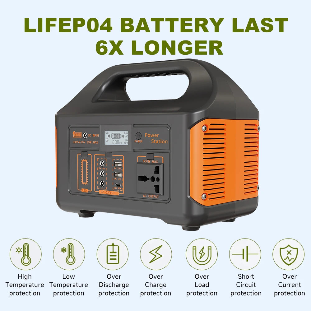 Outdoor Portable 500W LiFeP04 Power Station Power Generator 110V 220V LED Light Emergency Solar Power Bank for Home Camping