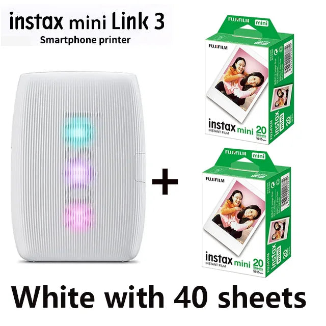 Original Fujifilm Instax Mini Link 2/Link 3 Printer Instax Photo Camera Printers ( 20 / 40 Sheet Instax Mini White Film )