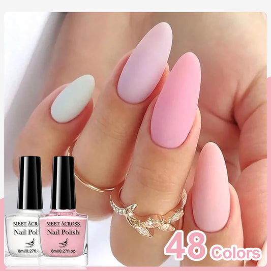 MEET ACROSS 8ml Pink White Nude Water-Based Peel Off Nail Polish Glass Bottle Nail Art Polish DIY Design No Need Lamp