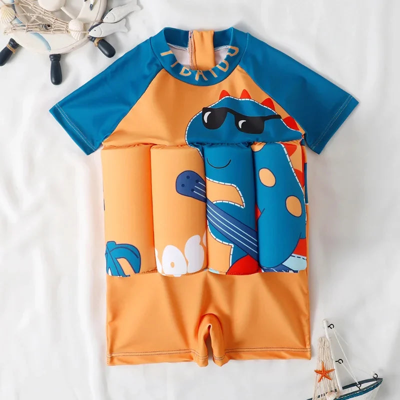 Children's Buoyancy Swimsuit Cartoon Print Swimwear Kid One-Piece Floating Rash Guards Bathing Clothes Boys Girls Swimming Suits