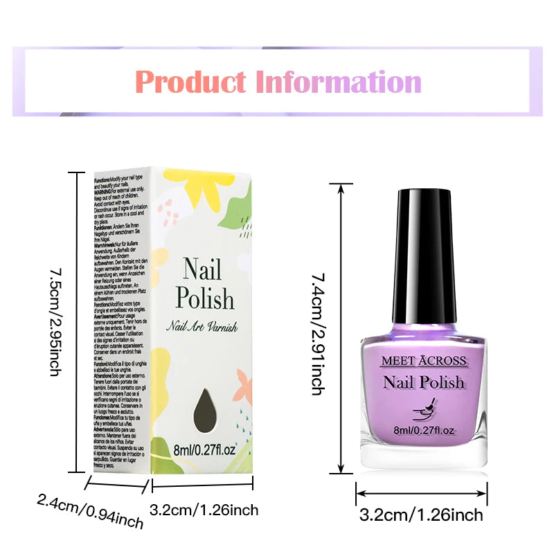 MEET ACROSS 8ml Pink White Nude Water-Based Peel Off Nail Polish Glass Bottle Nail Art Polish DIY Design No Need Lamp