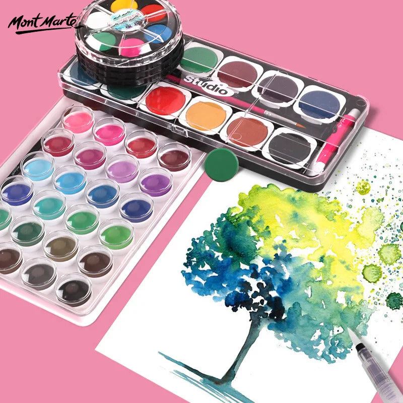 12/28/36 Colors Washable Watercolor Paint Set with Brush and Palette Vibrant Non-toxic for Kids, Adults, Beginners Artists,