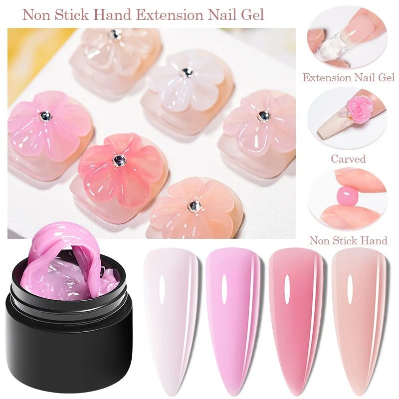 8ml Clear Non Stick Hand Solid Extension Nail Gel Polish Carving Flower Nail Art Building UV Gel Acrylic Varnish Manicure DIY