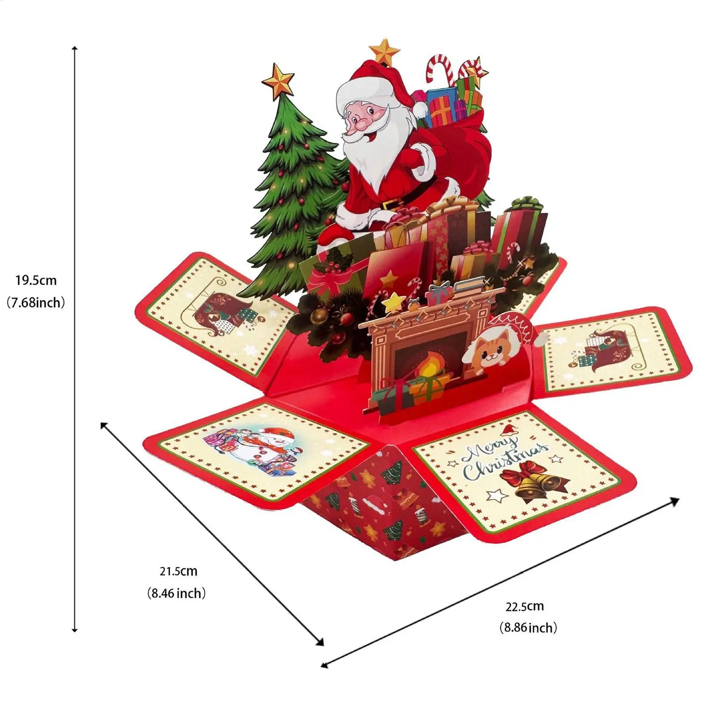 3D Pop-Up Christmas Cards Santa Design Hexagonal Holiday Ornaments with Envelopes for Home, Party, Wedding Decoration