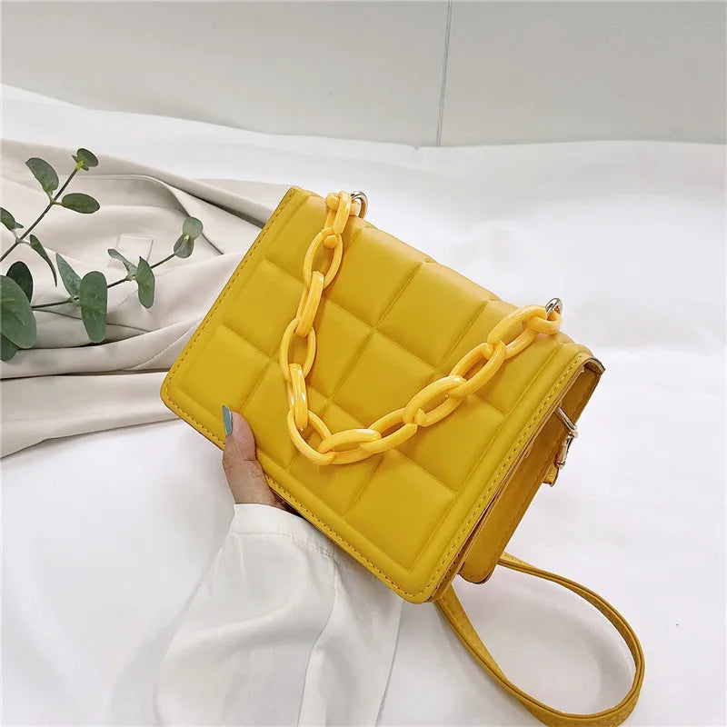 Casual Ladies Mini Handbags Flap Purse Fashion Women Checkered PU Leather Solid Color Crossbody Messenger Shoulder Bag