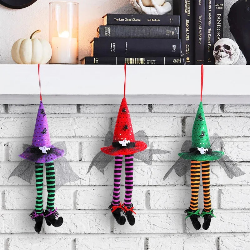 Halloween Witch Hat Long Leg Hanging Decoration Ghost Festival Striped Leg Decoration Halloween Glow Witch Hat Long Legs Pendant