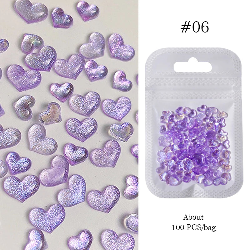 100pcs 3D Resin Pink Purple Nail Charm Flowers Heart Bear Mixed Nail Art Decoration Kawaii Pink Ribbon Bowknot DIY Nail Parts