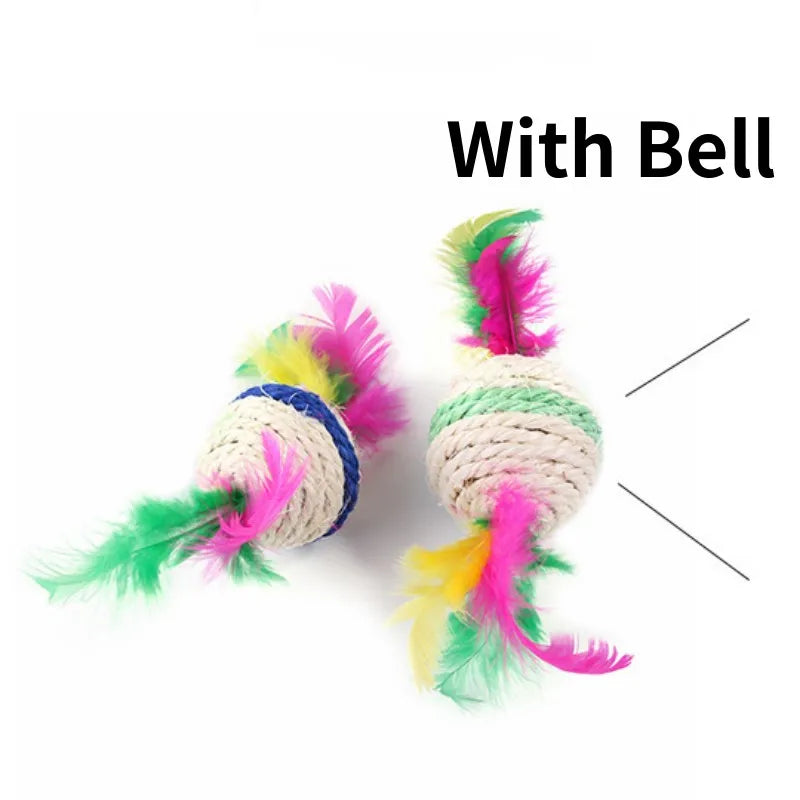 Cat Toy Sisal Ball Cat Toys Interactive Feather Toys for Cats Teeth Cleaning Scratching Ball Cats Toy with Bell Pet Supplies