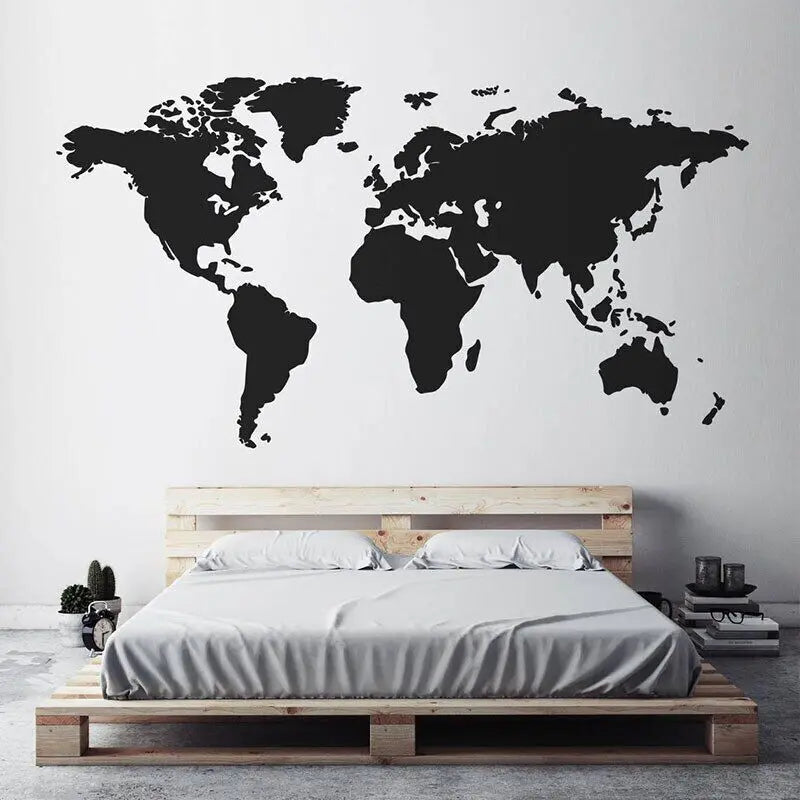 Modern Home Decor World Map Wall Sticker Vinyl Interior Design Bedroom Living Room Map of The World Wall Decal Removable S144