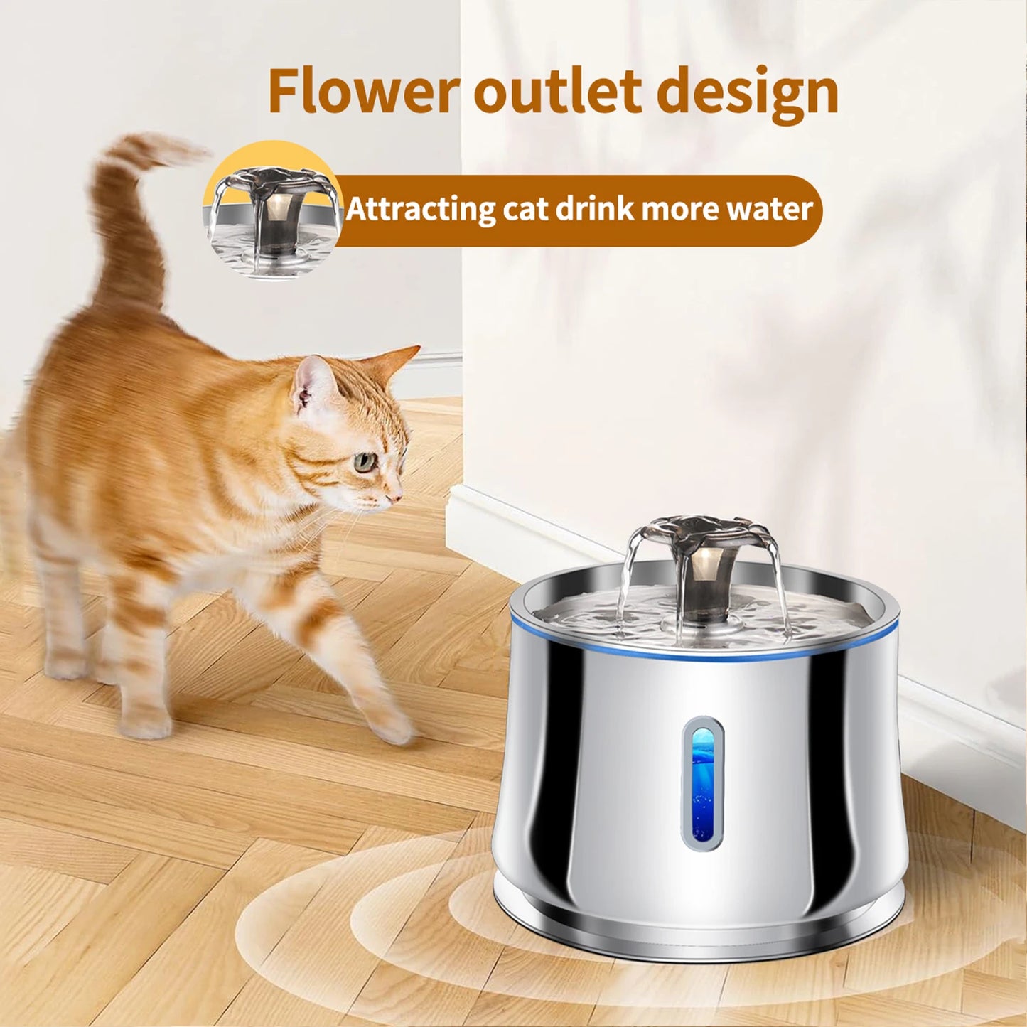 2.5L Cat Water Fountain Stainless Steel Automatic Cats Drinker Drinking Fountain For Cat Water Dispenser Accessories Ultra-Quiet