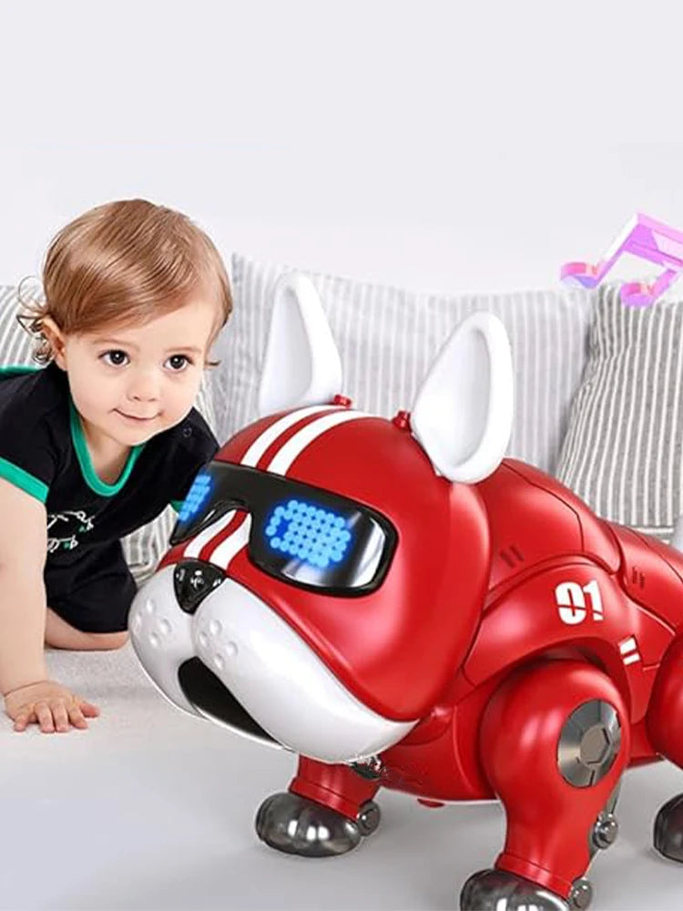 V01 Violent Dog With Movable Head And Limb Music Robot Dog Toy Red And Blue Children's Intelligent Mechanical Dog Electronic Pet