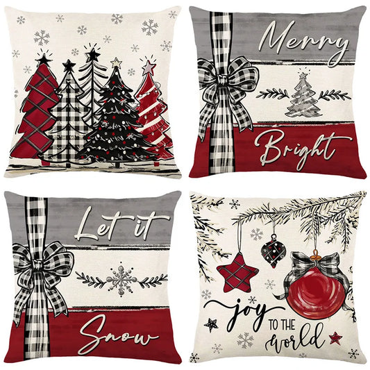 Linen Christmas Pillow Cover Snowman Elk Pillow Case 2024 Christmas Decoration for Home New Year Sofa Car Cushion Cover 45x45cm