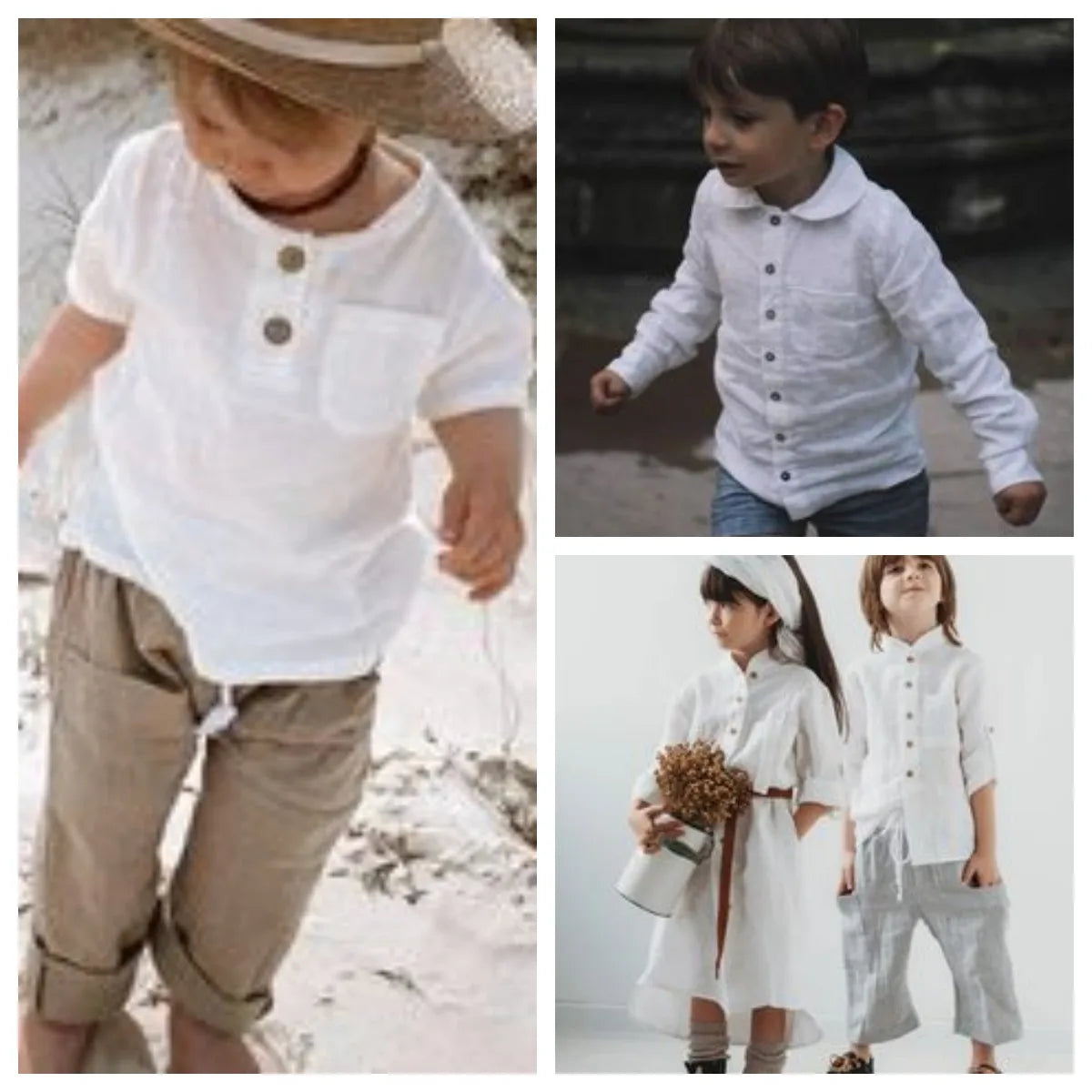 Linen Cotton White Shirts 2024 Boys Girls Summer T-Shirts New Toddler Comfortable Tops Tee Children Clothing Kids Button Blouse