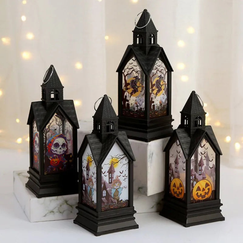 Halloween Decor Lantern Portable LED Candle Light Retro Small Oil Lamp for Outdoor Indoor Halloween Decor Party Garden Supplies