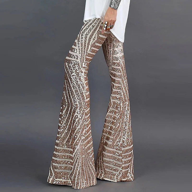 Sequin High Waist Skinny Flare Streetwear Wild Basic Slim 2023 Trend Patchwork Pants Casual Pants Summer New Women's Pants
