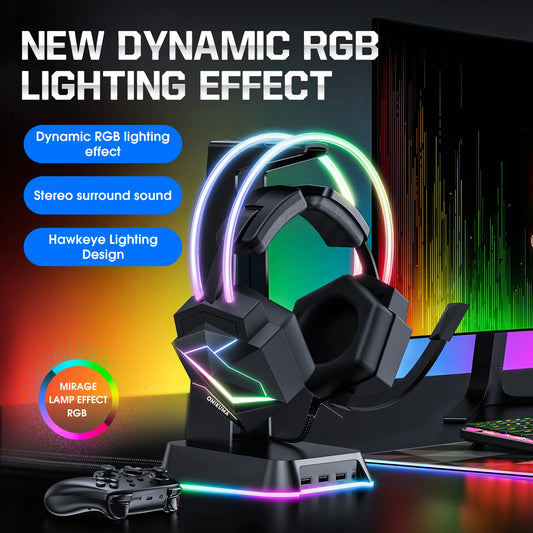 ONIKUMA X20 Wired Gaming Headset with RGB Head Beam Surround Sound Over-Ear Wired Headset Gamer with Mice for PC Gaming Xbox