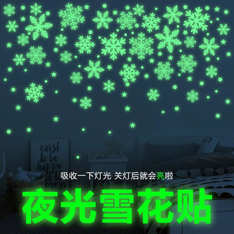 New Christmas Luminous Snowflake Decoration Snowflake Sticker Electrostatic Fluorescent Snowflake Sticker Mall Window Room Decor