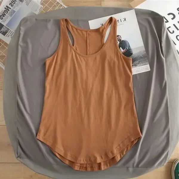 Irregular Tank Tops Summer O-neck Black Casual Sleeveless Tshirt Top Solid Color Loose Basic Camisole Female Fitness Sport Vest