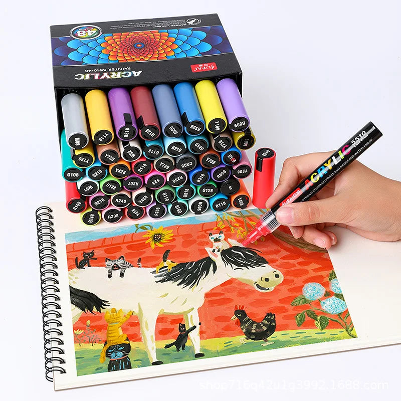 12/60 Colors Acrylic Marker Rock Painting Kit for Kids Children Stone Paint Pens Set Ceramic Glass Wood DIY Crafts Art Supplies