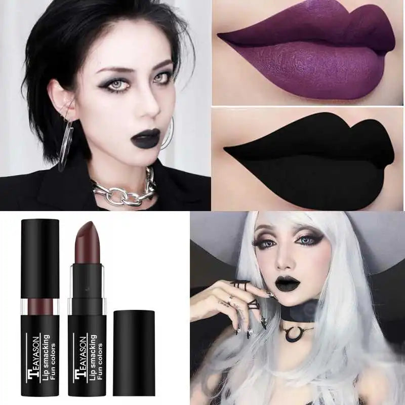 Brand Black Lipstick Retro Dark Color Lipsticks Matte Waterproof Blue Vampire Color Holloween Party Makeup Maquillaje Lip Pencil