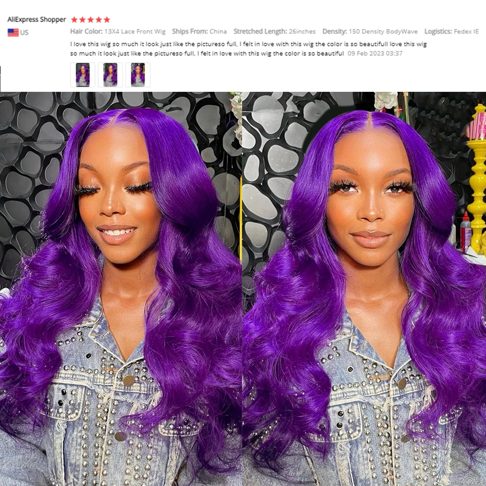 Violet Purple Color Full Lace 613 Wig 13x4  HD Transparent Lace Front Human Hair Wigs Body Wave 13x6 Lace Frontal Wig for Woman