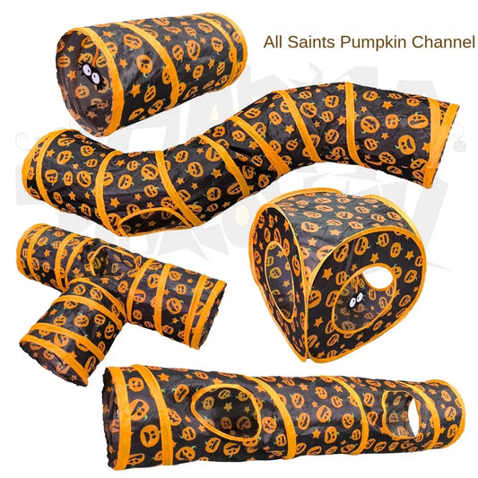 New Halloween Pumpkin Cat Channel Foldable Rolling Dragon S Long Straight Ring Paper Cat Tunnel Toy