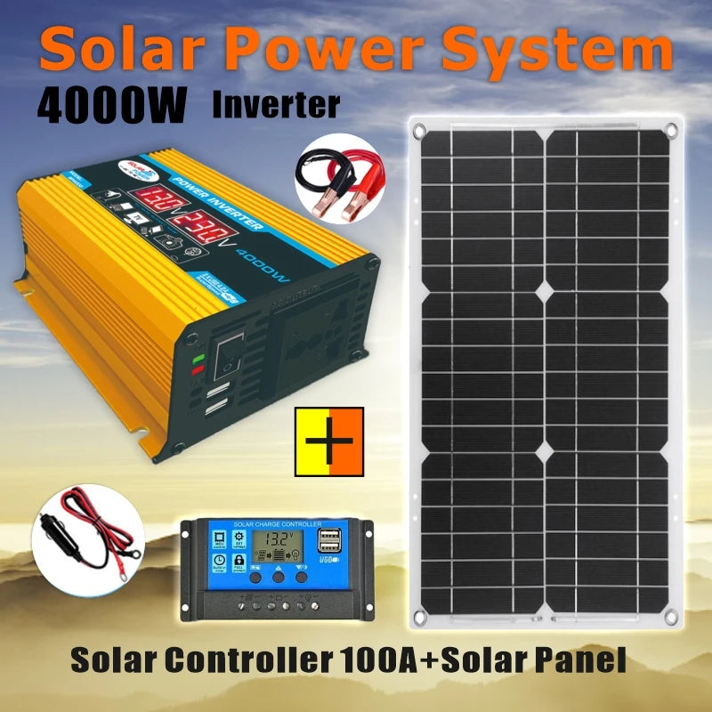 New Energy Solar Panel System 12V to 220V Inverter Solar Charging Household 4000W Solar Inverter Complete Power Generation Kit