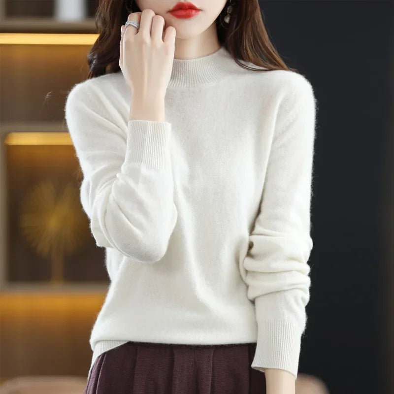 Women Sweater Long Sleeve Mock Neck Warm Winter Basic Knitted Pullovers Solid Loose Knitwear Casual Korean Fashion Jumper 2024