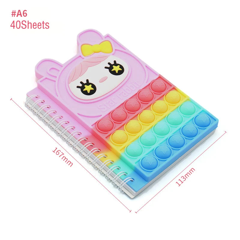 Kawaii Notebook Pop Its Notebook Silicone Pop Cover Note Pads Fidget Sensory Toys Mini Journal School Supplies Kids Stationery