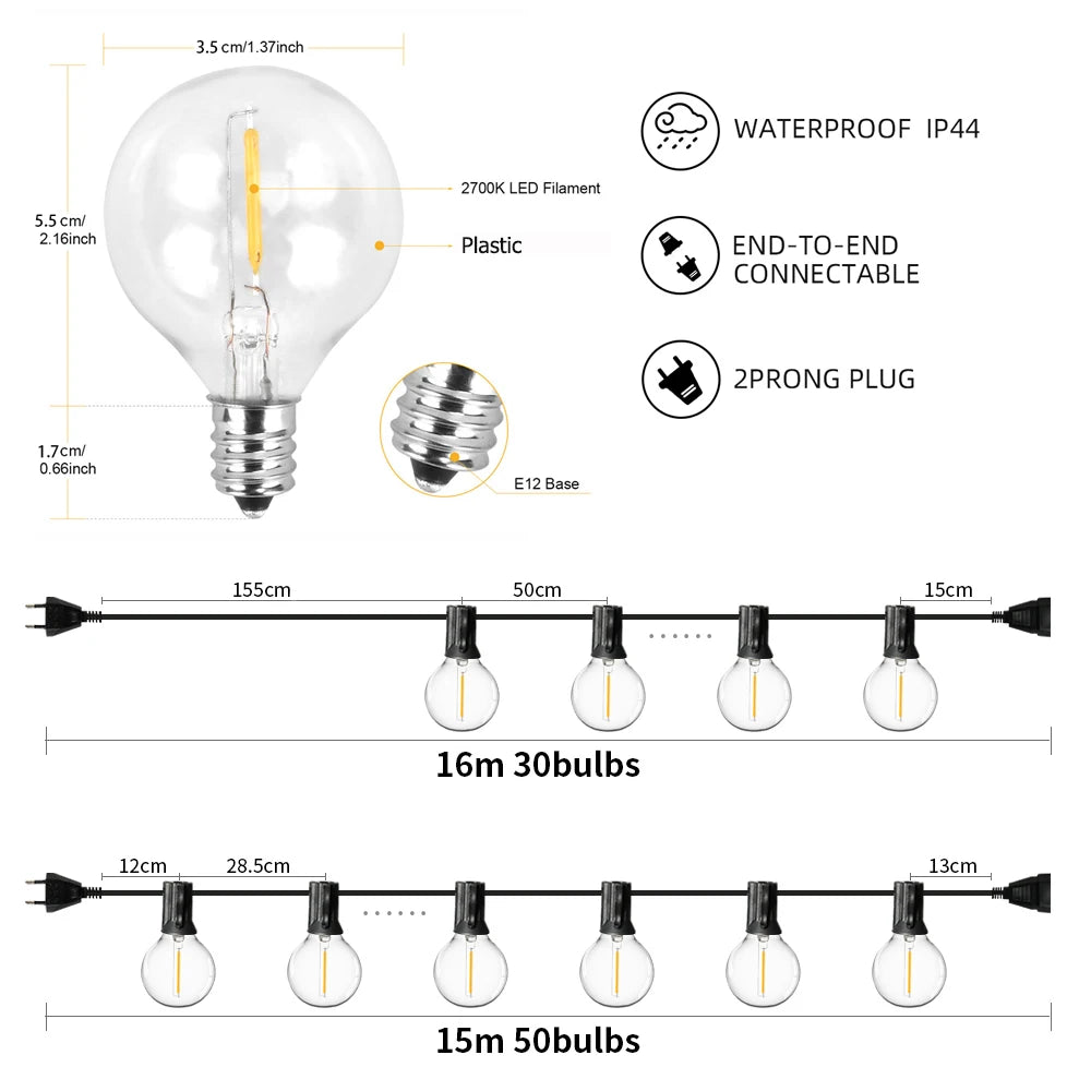 G40 Led Outdoor Light Garlands Waterproof Bulbs Chain Fairy Lights Street Garlands Light String for Wedding Garden Decoration