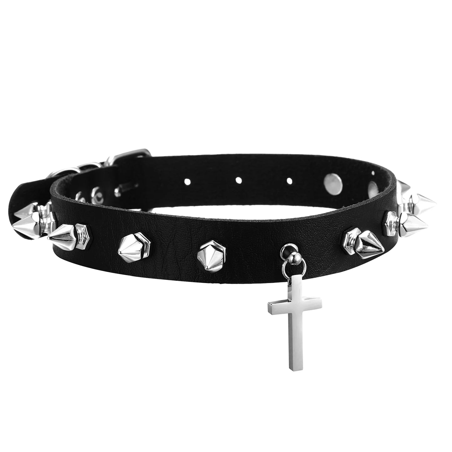 Cross Choker Necklace For Women Girls Goth Spiked Chokers Black Leather Collar Gothic Jewelry Fashion  Accessories