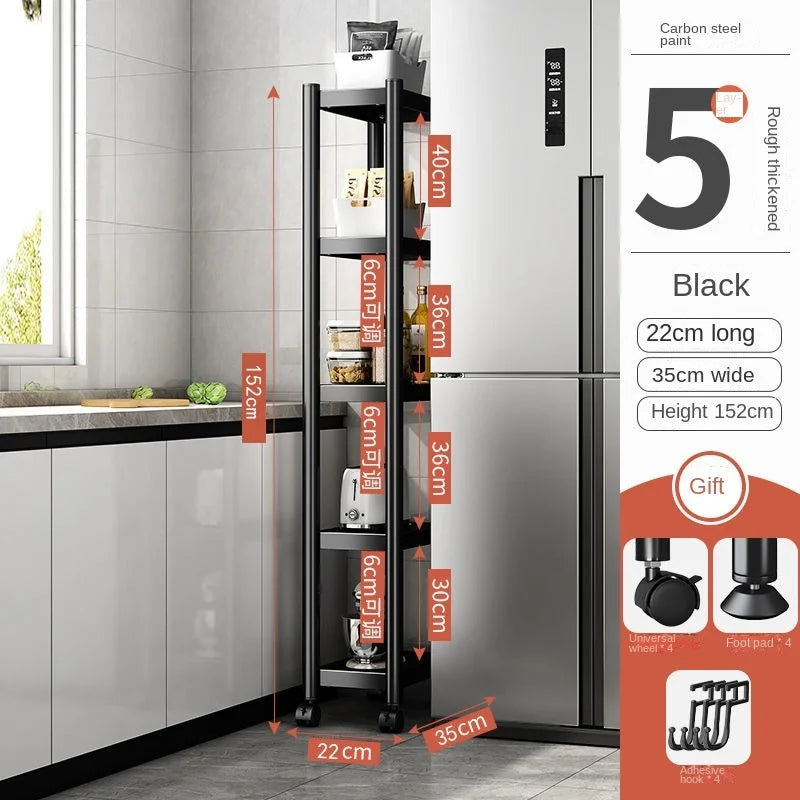 3/4/5 Tiers Trolley Rack Floor-to-ceiling Multi-layer Home Bedroom Mobile Kitchen Multi-functional Storage Storage Rack Pulley