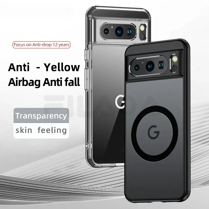 For Google Pixel 8 7 Pro 7A Case Magnetic Wireless Charging Translucent Frosted Shockproof Bumper Hard Plastic Cover Accessories