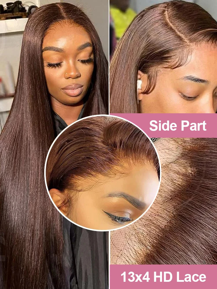 30 Inch Chocolate Brown 13x4 Lace Front Human Hair Wigs 200% High Density Bone Straight HD Lace Frontal Wig For Women Cheap Wig