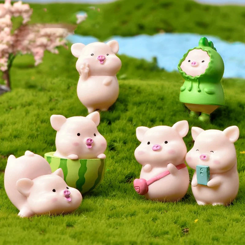 Mini Cute Pig Figurine Animal Model Moss Micro Landscape Home Decor Miniature Fairy Garden Decoration Accessories