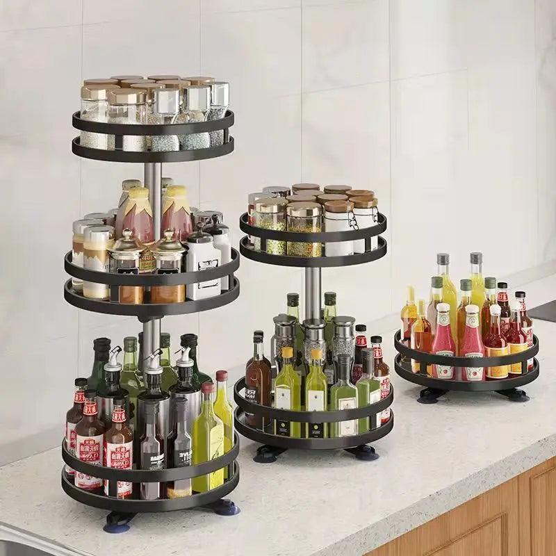 360°Rotation Spice Rack Organizer Non-Skid Carbon Steel Storage Tray For Seasonings And Spices Jar Cans For Kitchen Accessories