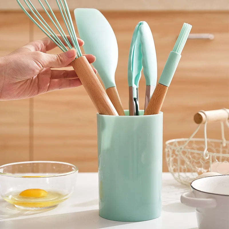 1PC Silicone Cooking Utensils Set Non-Stick Spatula Shovel Soup Spoon Handle Cooking Tools Set BPA Free Kitchen Tool Accessories