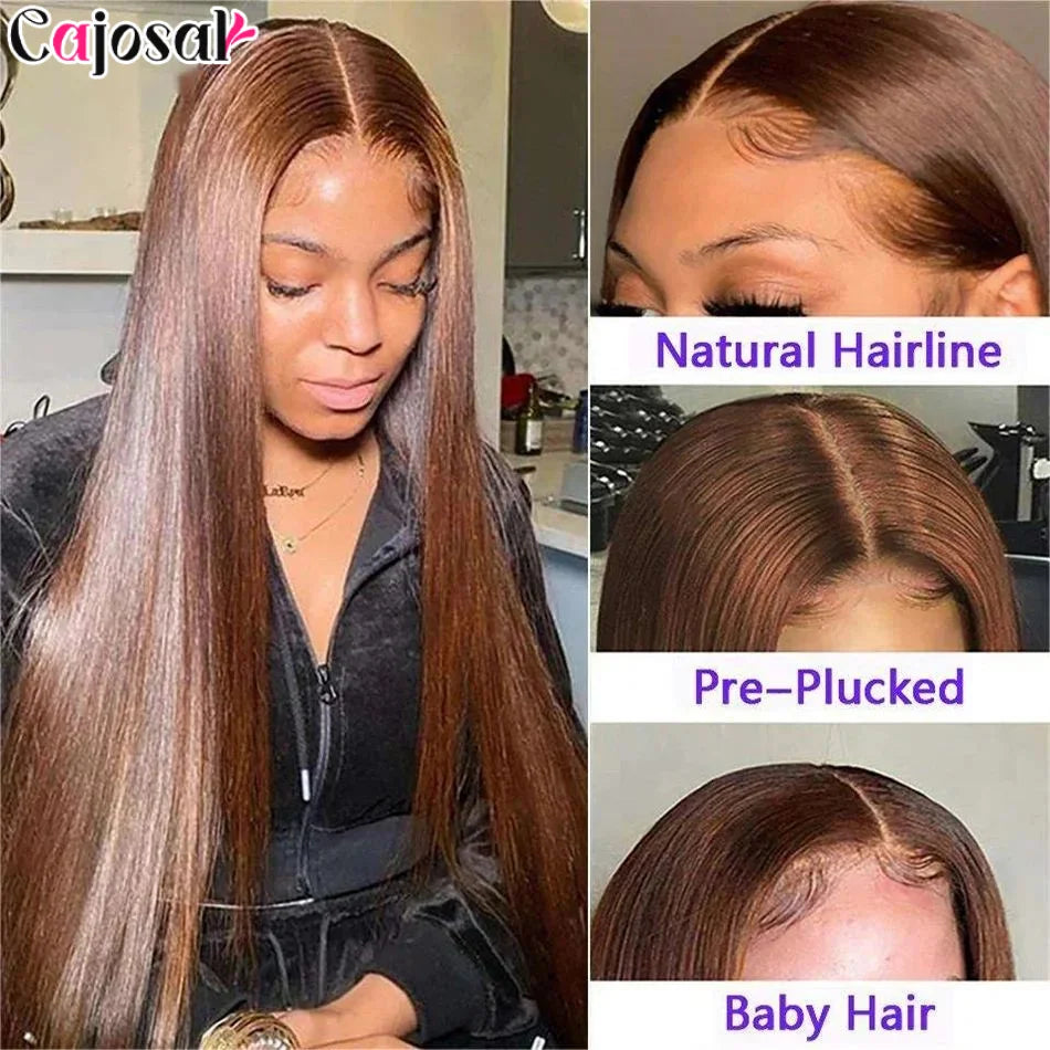 360 Full Hd Lace #4 Brown 200% 13x6 HD Lace Frontal 13x4 Front Wig for Women Straight Wave Remy Human Hair 4x4 Closure Wig Glue