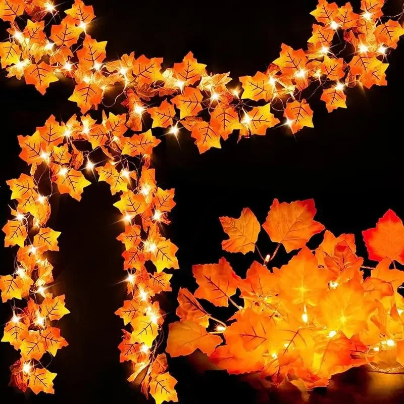 Halloween Maple Leaf Pumpkin LED String Lights Artificial Autumn Maple Leaves Pumpkin String Light Simulation Leaf String Light