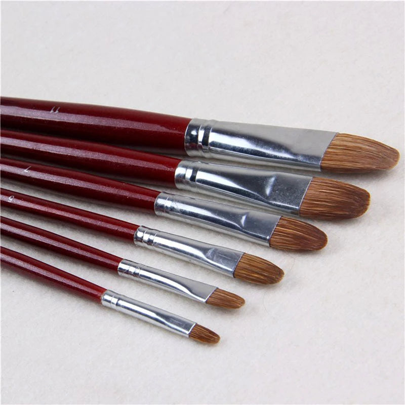 6pcs/Set High-grade Weasel Hair Oil Painting Brush Hazel Shap Row Pen Long Birch Rod Acrylic Drawing Art Supplies Artist Supply