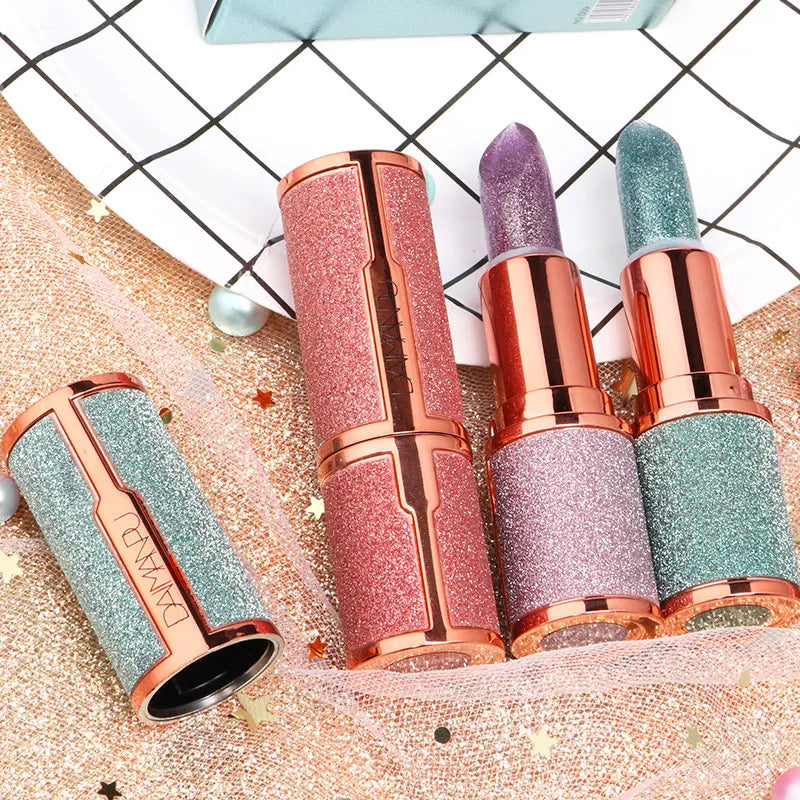 Glitter Matte Temperature Change Lipstick Waterproof Long Lasting Diamonds Lipsticks Non Stick Red Pink Lip Tint Makeup Cosmetic