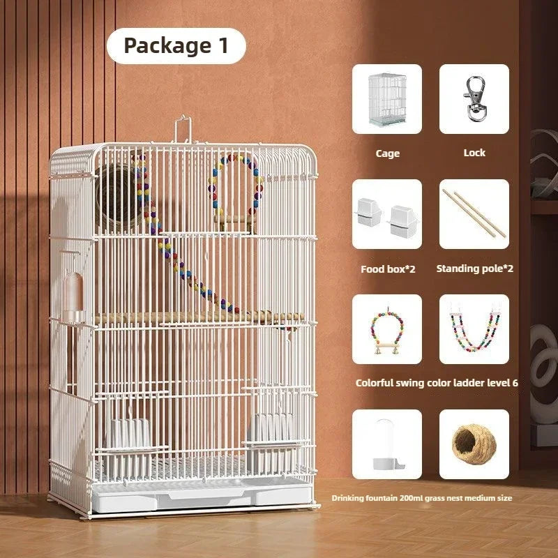 Parrot Bird Cage Tiger Skin Luxury Home Heightening Large Villa Full Set Home Large Space Ornamental Cage Birds Cage Accessories