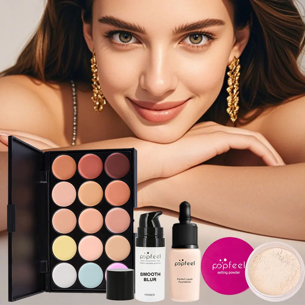 POPFEEL Multifunctional Women’s Makeup Set-Complete Beginner -Friendly Cosmetic Kit with Eyeshadow Palette, Lipstick, Hand Cream