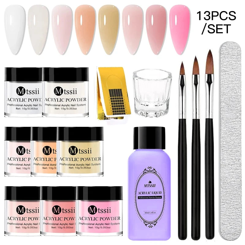 Nail Crystal Powder Kit Acrylic Liquid Set With Nail Brush Pink White Nails Powder For Nails Extension Carving Beginner Set