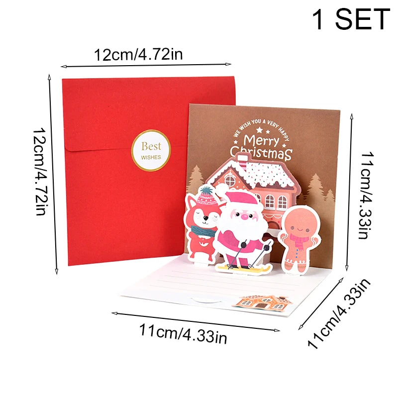 1set Merry Christmas 3D Pop UP Greeting Cards With Envelope Christmas Thank You Invitation Blessing Postcard New Year Xmas Noel